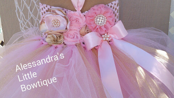 pink and gold tutu dress - AlessandrasLittleBow