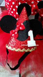 Red Minnie Mouse birthday hat - AlessandrasLittleBow