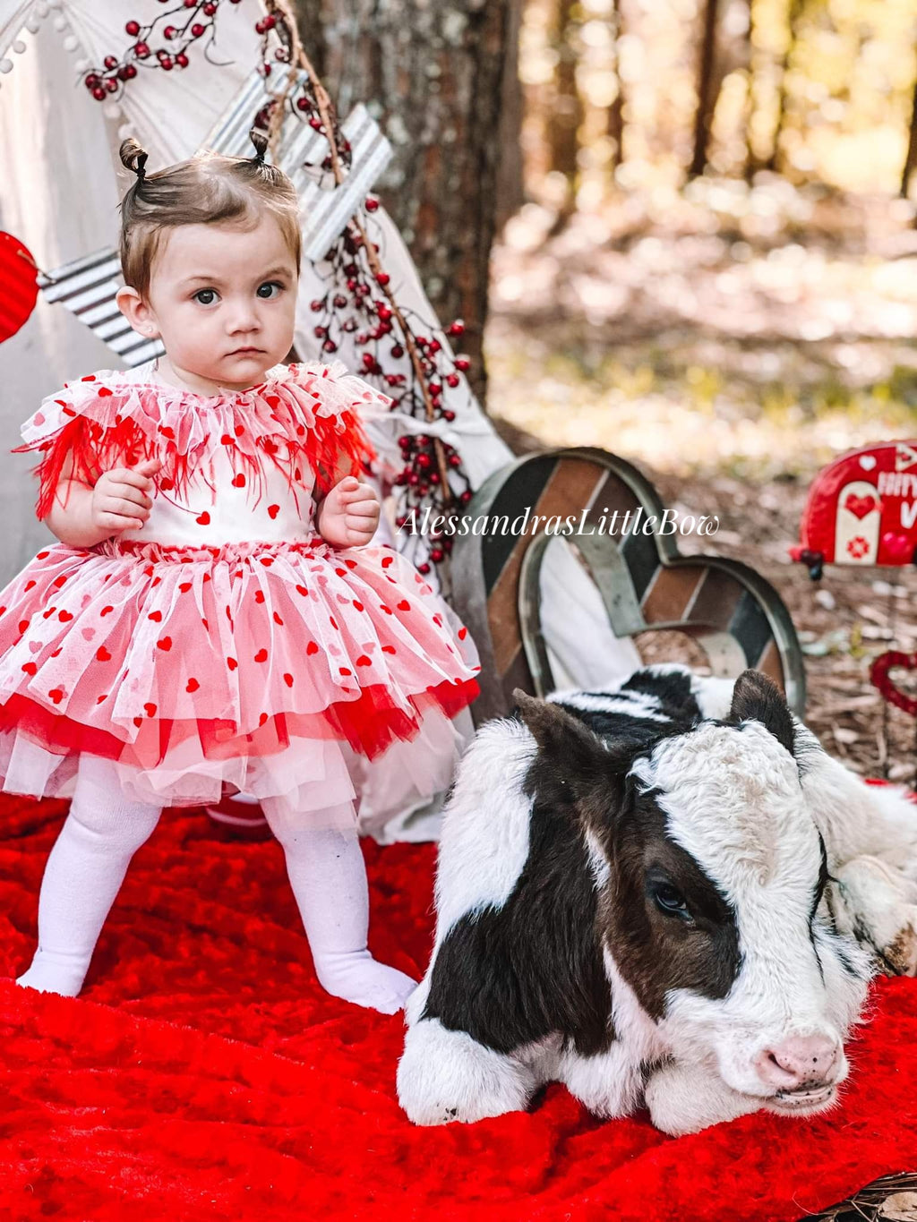 Off the Shoulder Valentina whimsical romper in white and red