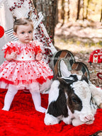 Off the Shoulder Valentina whimsical romper in white and red